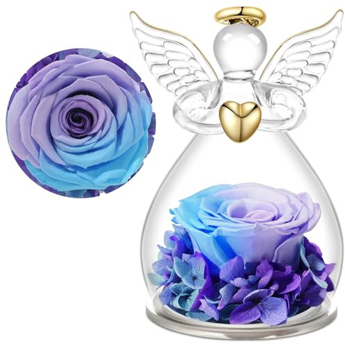 Yamonic Rose Eternelle Cadeau Maman,Ange Figurine en Verre avec Fleur Eternelle Cadeau Femme,Cadeau Anniversaire Femme,Ange Noel,Cadeau Mamie,Ange Gardien,Cadeau Noël/Fête des Mères