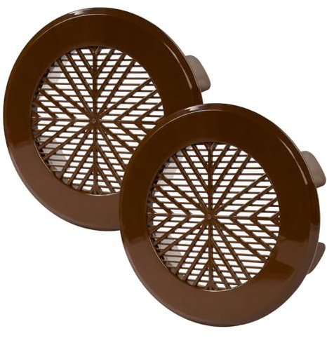 Vent Systems 78 mm to 98 mm / 3 to 4 Inch Pack of 2 Round Brown Soffit Wall Vent - Adjustable, Flexible Fit Grille Cover with Dust Grid - Air Grill for Home, Office, Garage, Kitchen, Bathroom