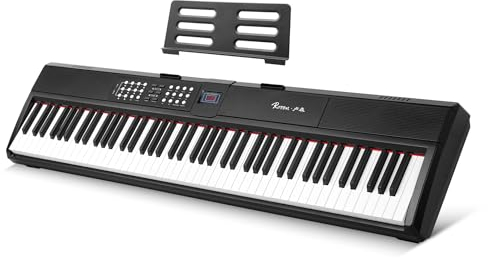 Rosen P51 Full Size Weighted Keyboard 88 Key Beginner Digital Piano, Portable Electric Piano with Sustain Pedal and Power Supply, Black