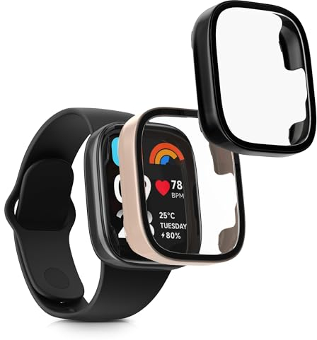 kwmobile 2x Custodia Rigida Smartwatch Compatibile con Xiaomi Redmi Watch 3 Active Cover - Case Vetro Temperato Orologio Fitness - nero/rosa antico