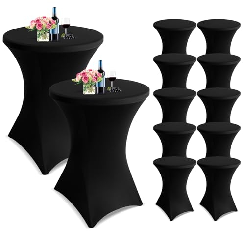 Showgeous 10er-Set Stretch Stehtisch Husse für Bistrotisch Ø 80-85 cm Cocktail Tisch-Überzug Husse, Verstärkung im Fußbereich, Stretch-Husse Schwarz Hussen für Stehtische und Bistrotische(Schwarz)