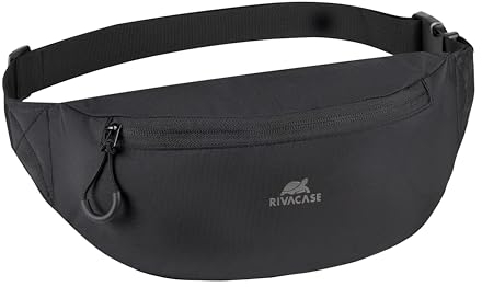 RIVACASE kompakte Hüfttasche, Bauchtasche für Damen und Herren, Wasserabweisende Gürteltasche, Geldgürtel schwarz für Reise, Sport, Doggy Bag Outdoor Brusttasche, Laufgürtel Fahrrad Motorrad Wandern