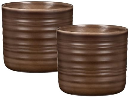 Scheurich Cottage, Blumentopf 2er Set aus Keramik, Farbe: Dark Oak, 16,6 cm Durchmesser, 15,3 cm hoch, 2,6 l Vol.