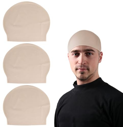 UILYNIU 3 Stück Glatzekappe Erwachsene Latex Glatze Kappe Bald Cap Glatze Perücke Glatze Zubehör Halloween Kostüm Zubehör Halloween Kopfkappe Gefälschte Kopfhaut für Halloween Cosplay Party (3 Stück)