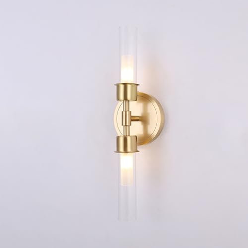 YFMYY Apliques de Pared de latón, Luces de baño de 2 Luces sobre Espejo Apliques de 15,3 Pulgadas Iluminación de Pared con Tubo Transparente de 360 ​​​​° Lámpara de tocador de Vidrio Luces de Pared