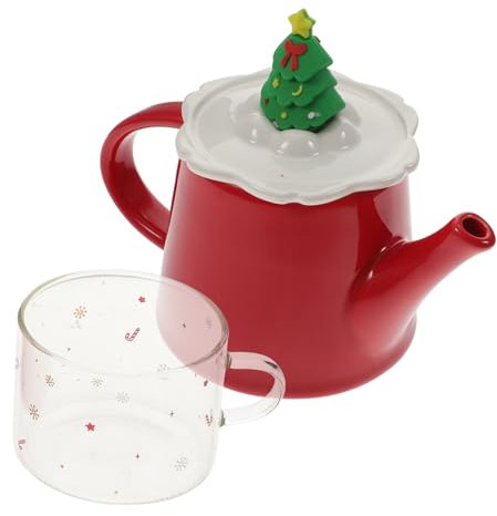 SHOWERORO 1juego Tetera y Tazas Cerámicas De Navidad Set De Teaware Diseño De Árbol De Navidad Para Fiestas y Navideños