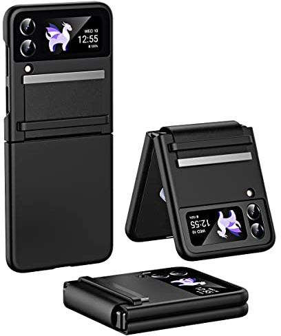 Asuwish Phone Case for Samsung Galaxy Z Flip 4 5G 2022 Cover and Hybrid Silicone Cell Accessories Dual Layer Protective Retractable Hinge Protection Soft Link Belt ZFlip4 Z4 Flip4 4Z Women Men Black