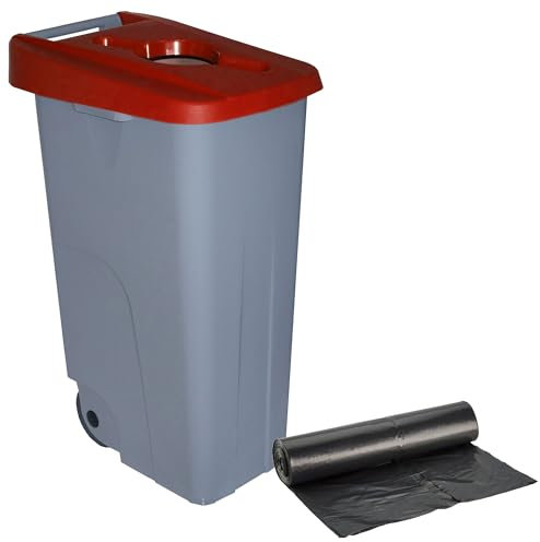 WELL HOME - Contenedor Abierto 110L Rojo H.88cm + Rollo 10 bolsas de basura 120L