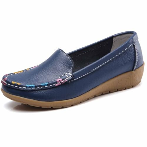 Mocasines Planos Sin Cordones para Mujer Moda Loafers de Cuero Zapato Individuales con Suela de Caucho Planocon Suelas Suaves Casual Chic Zapatos de Conducción Cómodos