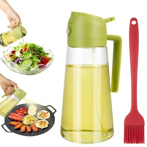 SHINWOO 2 in 1 Oil Dispenser and Spray, Olive Oil Spray Bottle with Brush, Oil Sprayer for Kitchen Air Fryer, Salad, Baking, Oven, Barbecue 470ml (Green)
