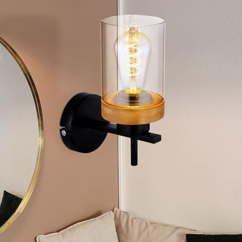 GLOBO LIGHTING Wandlampe Wandleuchte Bettlampe Holz Schlafzimmerleuchte Rauchglas Flurlampe