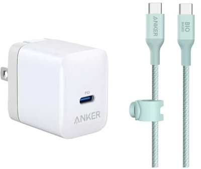 Anker 20W USB-C Power Adapter and Bio-Nylon USB-C to USB-C Cable, Eco-Friendly 20W PD Fast Charger and Durable USB-C Charging Cable for iPhone, iPad, Android, Samsung Galaxy, MacBook, and More