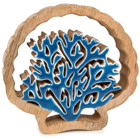 Logbuch-Verlag Koralle Dekofigur Holz türkis Badezimmer Dekoration Geschenk maritim 18 x 4 x 17 cm Meer Küste Unterwasser