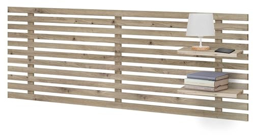 DHOME Kopfteil mit Regalen aus recyceltem DM-Holz Wandmontage Palettenstil Vintage Nordic Bett inklusive Befestigungen (Japanischer Stil, Eiche, 160cm)