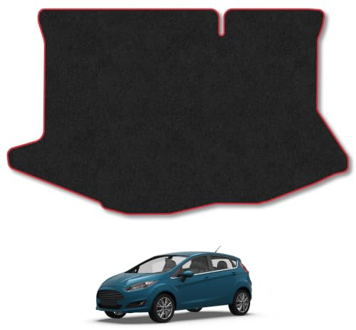 Ford Fiesta (2008-2017) Carpet Boot Mat | Red Edge Trim Tailored Fit Boot Liner Full Coverage Protection Accessories Easy Clean Anti Slip Made in the UK