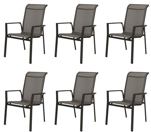 Gardissimo 6 er Set Luxus Aluminium Stapelsessel Windsor anthrazit/Mixed-Silber, wetterfest, rostfrei, 120 kg belastbar, mit Armlehne, vormontiert, Kunststoff Gewebe