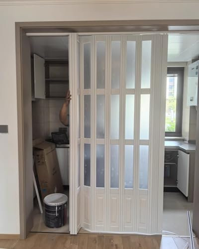 Falttür Pvc Schiebetür Komplettset Interne Weiße Eiche Effekt, Kleiderschrank Schiebetür 100cm 150cm 180cm 200cm Breit, Kunststoff Jalousie Scheune Schlafzimmer Zimmertür Tür Beschläge(85cmx101cm)