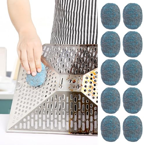 10 Stück Stahlschwamm gegen hartnäckige Verschmutzungen Hochleistungs-Scheuerschwamm Topfkratzer für Küche Spüle Schale Grill Schwamm mit Seife Extra-fein Edelstahlwolle (10 Stück)