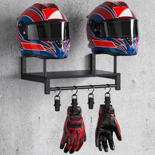 THYGIFTREE Helmet Holder, Helmet Rack Wall Mount Motorcycle Helmet Stand, Versatile Motorbike Accessories Storage for Motorbike, Football, Baseballs (Black)