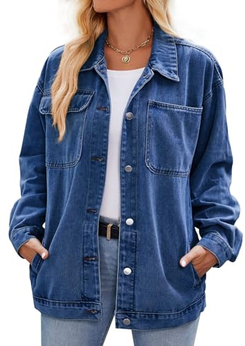 MINTLIMIT Denim Jackets for Women Long Sleeve Oversized Button Up Denim Coat Casual Jean Jacket Coat with Pockets