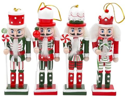 Obelunrp 4pcs/Set Nussknacker Weihnachtsdekor, 4, 9 Zoll hölzerne Weihnachtsnussknacker mit Schachtel für Regale Tische Wohnkultur, Nussknacker