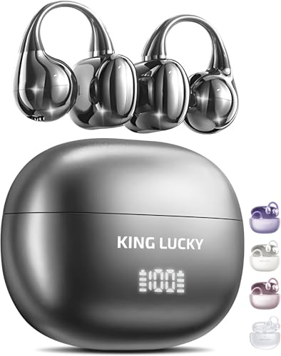 Kinglucky Open-Ear-Kopfhörer Kabellos Bluetooth 6.0–Clip-On-Ohrhörer mit Mikrofon,mit Akkuanzeige,50h Spielzeit,ENC,IPX5 Wasserfes–Komfortabel für kleine Ohren&Brillenträger,Ideal für Sport (Schwarz)
