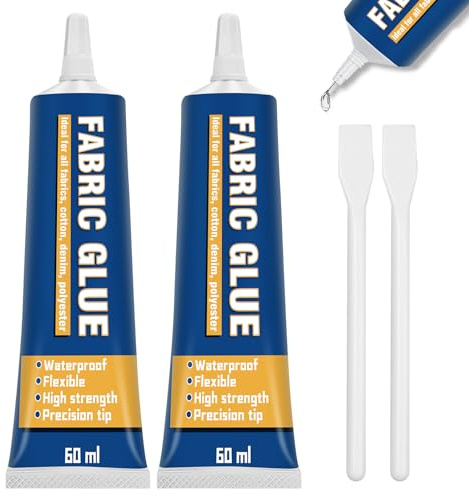 Fabric Glue Machine Washable 120 ml, Fabric Glue for Clothes, Clear Textile Glue for Fabrics, Material glue for fabric, Cotton, Denim, Flannel, Polyester (60ml*2)