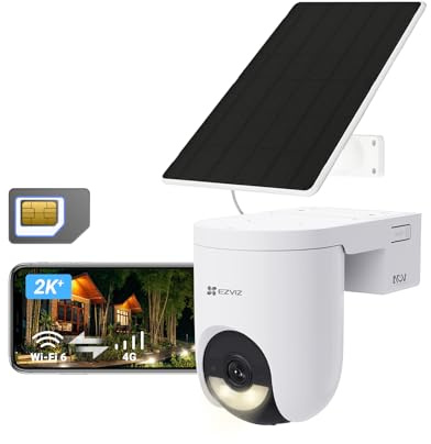EZVIZ 4G LTE Überwachungskamera mit SIM Karte, 360° PTZ Überwachungkamera Aussen Akku, 4MP Farbnachtsicht, Person/Fahrzeugerkennung, 2-Wege-Audio, Unterstützt 4G & WLAN 6, HB8 Lite 4G + 5W Solarpanel