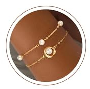 Fezodo Armband Damen Gold Silber, 18K Gold/Silber Vergoldet Perlenarmband Damen Wasserfes Perlen Armbänder Verstellbares Armkette Perlenschmuck Geschenke für Frauen Freundin Mutter Tochter