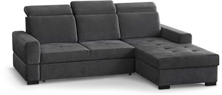 MW EURO-MEBLE Ecksofa Axel MINI - Wohnlandschaft, Polstersofa, Polstercouch (Rechte Seite - Dunkelgrau: Voss 18)