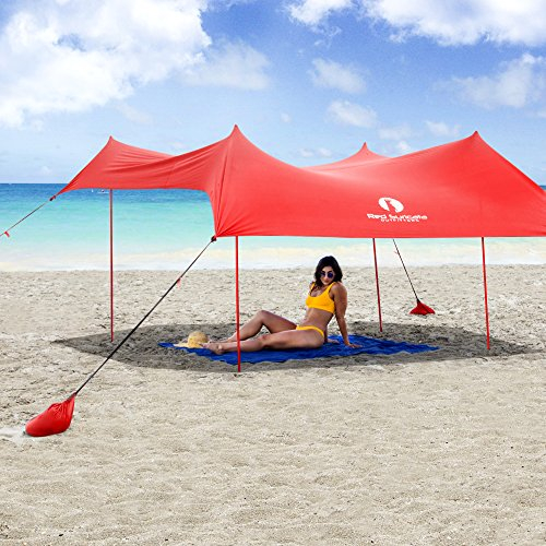 Red Suricata - Parasol de Plage Familial - Protection UV SPF50 - Tente avec 4 poteaux en Aluminium, 4 ancrages de poteaux, 4 ancrages de Sac de Sable - Grande bâche d'abri Portable
