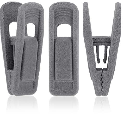 Tinfol 24Stk Samt Kleiderbügel Clips, Grau Kleidung Pins, Starke Finger beflockt Clips perfekt für den Einsatz mit Slim-line Kleidung Samt Kleiderbügel
