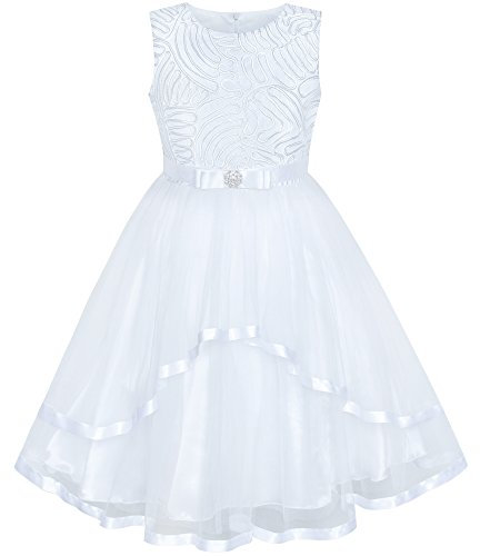 Sunny Fashion Vestito Bambina Fiore Bianca Nozze Festa Damigella d'Onore 8 Anni