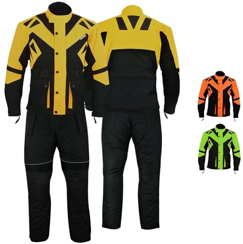German Wear Motorradkombi Herren 2-teiler mit Protektoren Motorradanzug Textilien Motorradjacke & Motorradhose motorrad kleidung Gelb - S