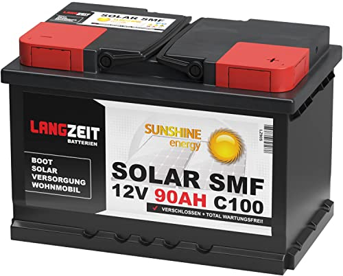 Langzeit Solar SMF Solarbatterie 90Ah 12V Versorgungsbatterie Wohnmobil Batterie Boot total wartungsfrei 70Ah 80Ah