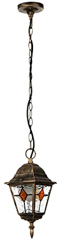 Licht-Erlebnisse Hängelampe Außen Aluminium Glas in Kupfer Antik IP44 Garten Terrasse B:15 cm E27 Rustikale Laterne Tiffany Pendelleuchte SALZBURG