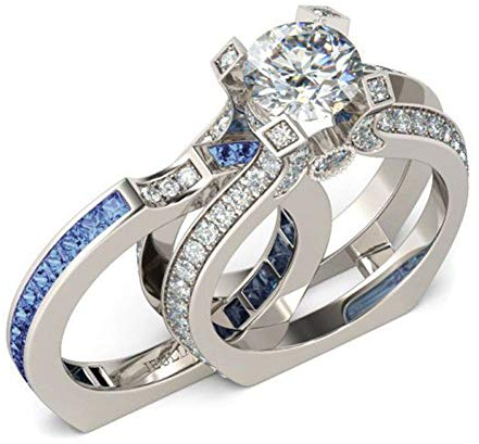 Jeulia Femme Bagues Ensemble en Argent Sterling Solitaire Anneau Plaqué Or Rose 18k Bagues Interchangeable pour Anniversaire Mariage Engagement (bleu, 56)