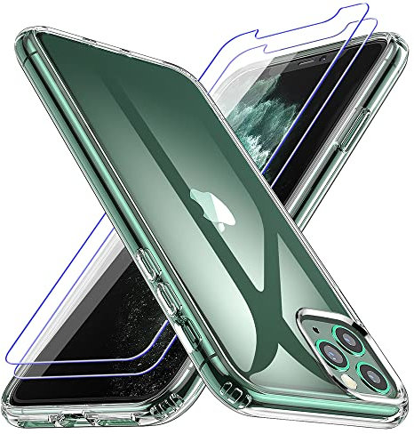 Losvick Coque pour iPhone 11 Pro Max, 2X Verre Trempé Protection écran, Transparent Silicone TPU Souple Renforcer Protection Cover Anti-Choc Etui pour iPhone 11 Pro Max- 6.5 Pouces- Transparent