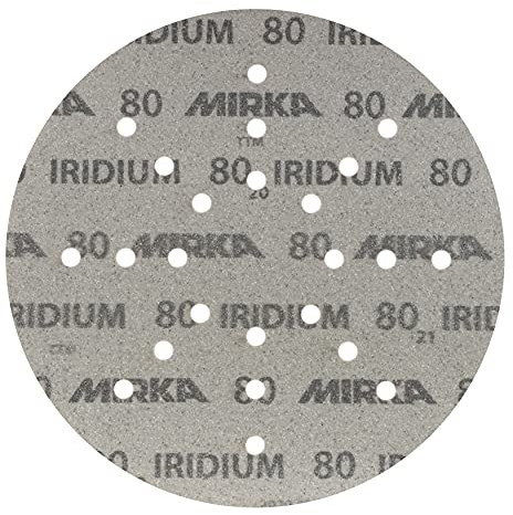 Mirka Iridium Schleifpapier Ø 225mm Klett Korn 80/25 Scheiben/Für Trockenbauschleifer Wand- und Deckenschleifer/Schleifen von Lack, Spachtel, Grundierung, Holz, Stahl, Mineralwerkstoffe