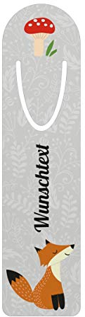 printplanet® - Metall-Lesezeichen mit Namen oder Text bedrucken - Buchzeichen mit eigenem Text selbst gestalten -Maße: 3,2 cm x 12,7 cm - Motiv: Fuchs