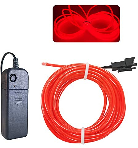 Balabaxer EL-Draht rot, 5m Neon Kabel Mit Batterie Trafo, Leuchtet Electroluminescent für Partys, Halloween, DIY-Dekoration