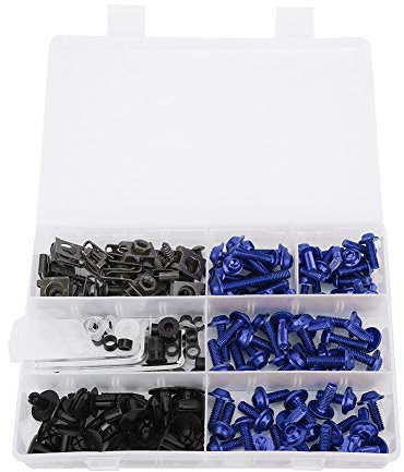 198 Stück Set Verkleidungsschraubensatz Verkleidungsschraubensatz, Windschutzscheibenverkleidungsschrauben M5 M6 Schraubensatz Motorradverkleidungsschraubenzubehör(Blau)