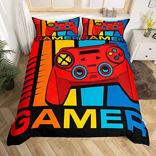 Gaming Duvet Cover Modern Video Game Controller Comforter Cover Games Player Gaming Bedding Set for Teen Boys Kids Game Console Decor Quilt Cover,1 Duvet Cover with 1 Pillow Case, Single