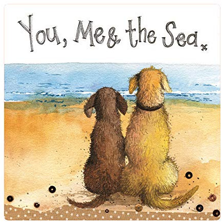 ALEX CLARK You, Me and The Sea Dog Fridge Magnet - Goldies - Beach - Seaside - Labrador - Original Artwork - Fridge Magnet for Animal Lovers - Magnetic Art Tile - Gift Ideas - Designed in The UK...
