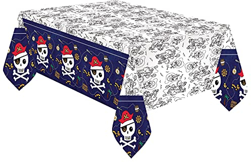 Amscan 9909914 - Papier-Tischdecke Pirat, Größe 120 x 180 cm, Schatzkarte zum Ausmalen, Tisch-Dekoration, Kinder-Geburtstag, Motto-Party
