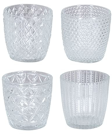 levandeo Lot de 4 photophores en verre transparent - Hauteur : 7,5 cm - Décoration de table