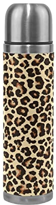 JUMPBEAR - Borraccia termica in acciaio inox, con stampa leopardata, 500 ml, colore: Marrone