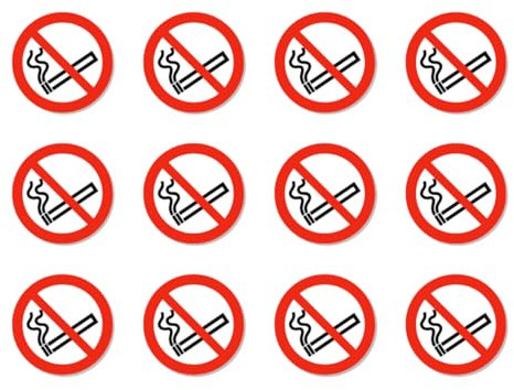 Rauchen verboten, Verbotszeichen: P002 - DIN EN ISO 7010 / ASR A1.3 - Aufkleber: Ø 2,5 cm, 12 Stück