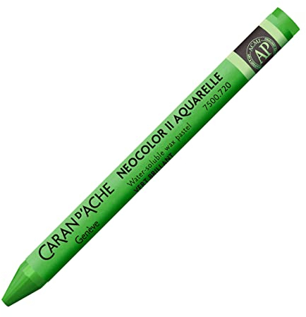Caran d'Ache NEOCOLOR II 720 BRILLANTGRUEN/BRIGHT GREEN (7500.720) / Pastelle 10 Stück (1er Pack)/ aus Wasservermalbarem Wachs/Für Papier Karton Glas Holz Leder Stoff Stein