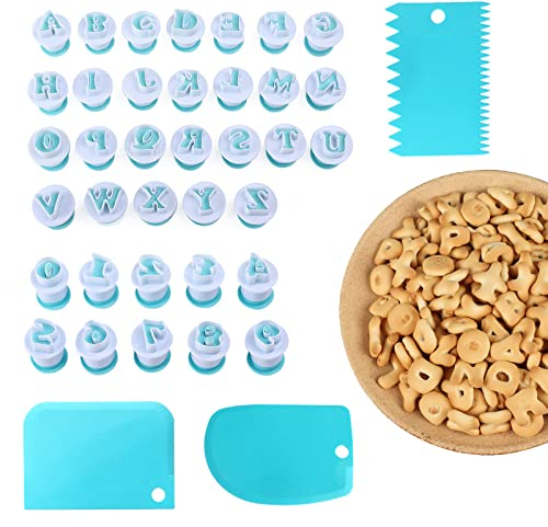 XIACIBDUS 36PCS Alphabet Numbers Cake Cookies Cutter, Icing Letters Cutters, with 3 Cake Scraper Capital Letter Biscuits Embosser Decorating Tools for Wedding Birthday Christmas
